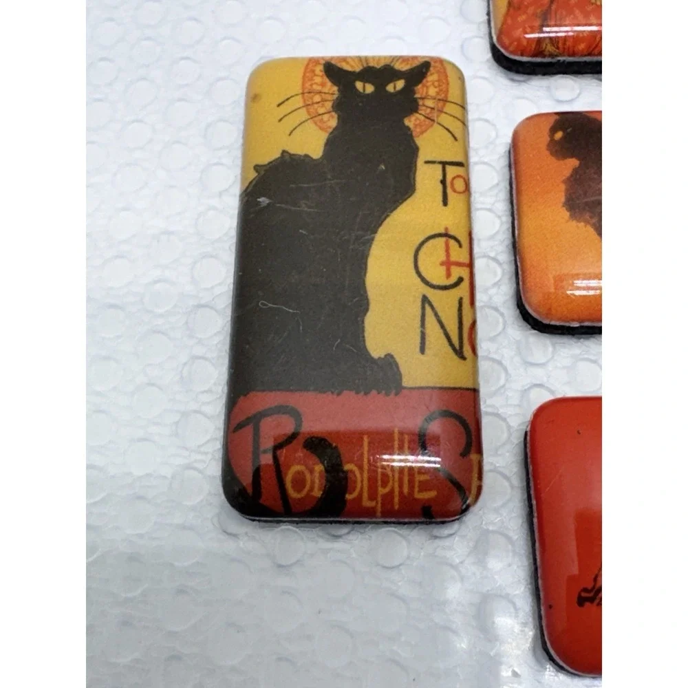 Steinlen Black Cat Refrigerator Magnets Fridge (6) Felines Black & Orange Kitty